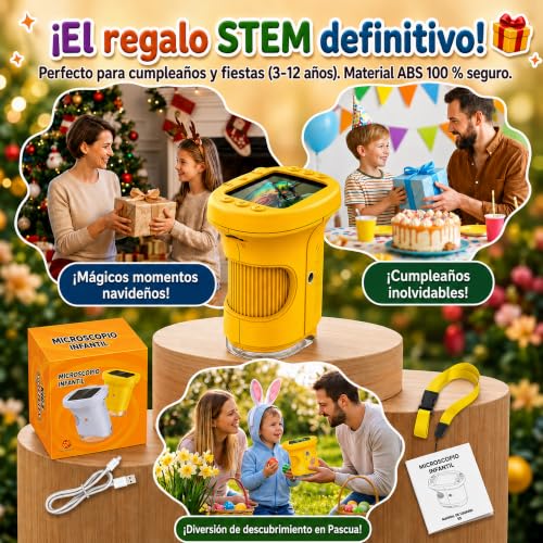 Miniatura 10 de Oaeblle Microscopio Para Niños, Microscopio Portátil Digital 1000x 4k Con Pantalla Ips 2,4 , 8 Led, Usb Recargable, Juguete Exploración Casa Y Exterior, Niños 3-12 Años