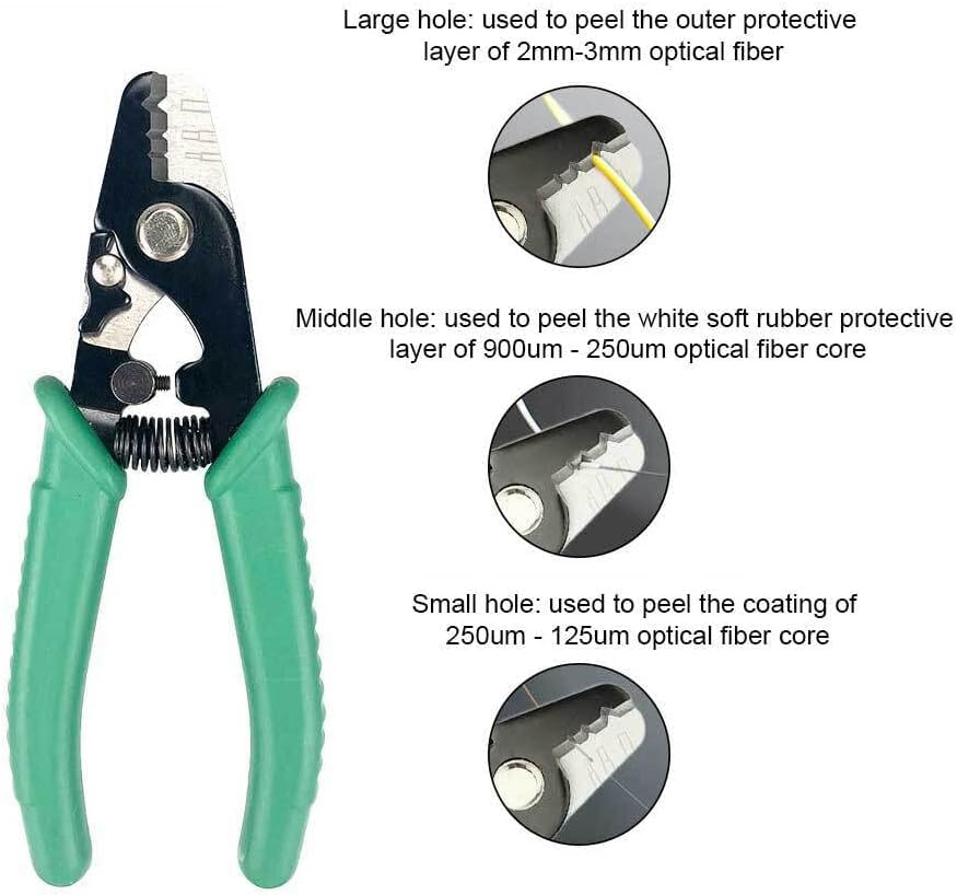 Image of Three Hole Fiber Optic Stripper with TPR Handle Optical Wire Cutter Stripping Pliers Steel Professional Portable Home Business Handheld Tool Equipment - YB326