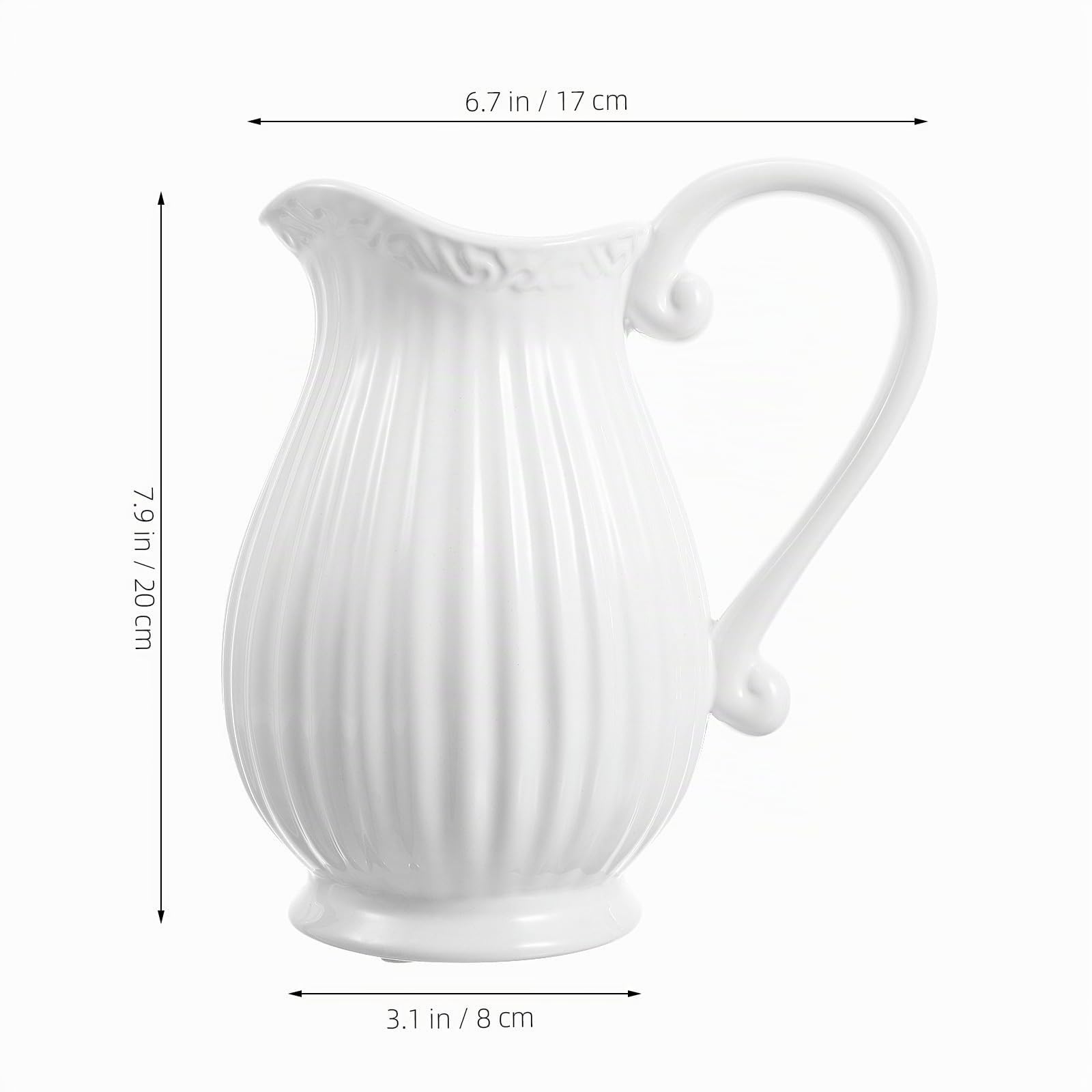 Happyyami Porzellan Pitcher Vase Weiß Gestreift 7.87X6.69X3.15 Zoll Keramikvase Mit Henkel Für Getrocknete Blumen Wohnkultur Büro Hochzeit Dekoration