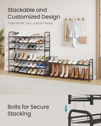 Image of SONGMICS Shoe Rack, 4 Tier Shoe Organizer for Closet, Holds up to 20 Pairs of Shoes, Shoe Rack for Front Door Entrance, Metal Shoe Shelf with Adjustable Tilt Angle, for Entryway, Garage, Black
