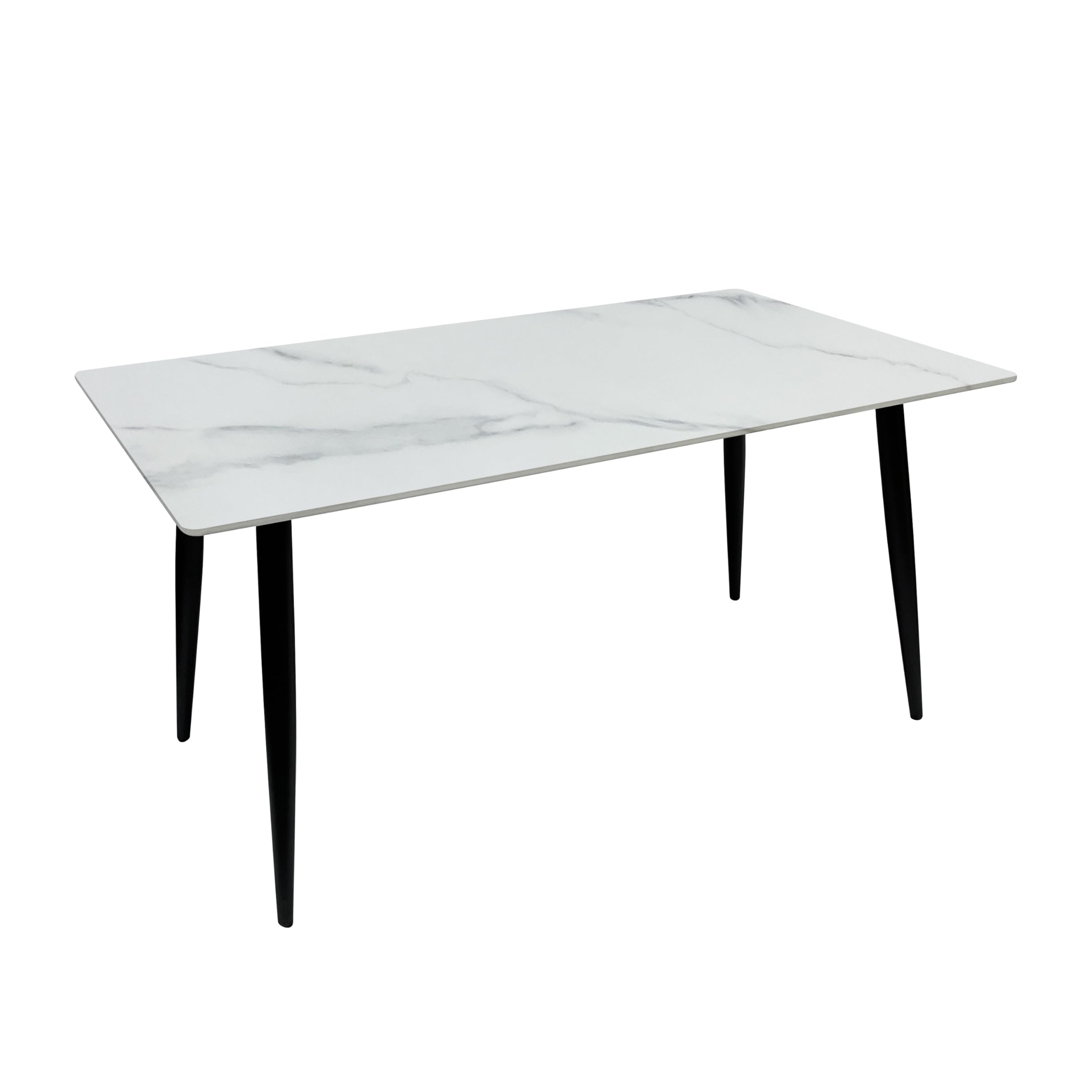 MAPLE HOME DECORATION Dining Table Modern Rectangle Marble Finish Table Top Black Metal Frame Table Accent Table Couch Table Living Room Kitchen Office 80 * 140cm Rectangle White