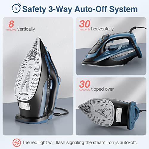 Image of Steam Iron for Clothes 12s Fast Heat-up, 1500W Iron with 13.21oz Water Tank, 3-Way Auto shutoff, Burst Steam, Spray Mist, Anti-Drip, Self-Cleaning, Vertical Ironing for Home