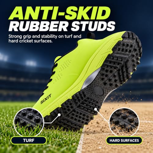 Image of Sixit SeamTech Cricket Shoes for Men, Lightweight Breathable Air Mesh, EVA Cushioning and Rubber Stud Grip