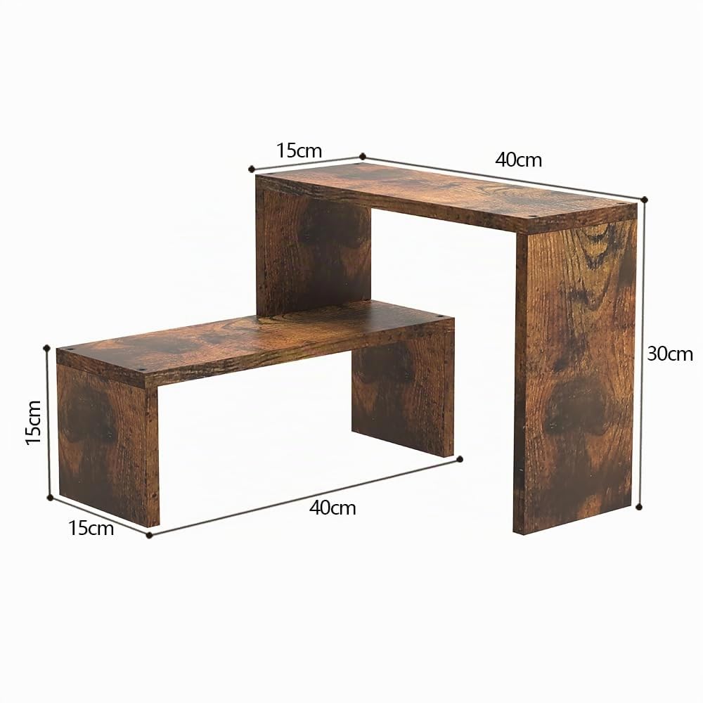 VEDECASA 2 estantes de especias apilables y ampliables de esquina para encimera de cocina y despensa, organizador de estilo rústico en madera marrón para almacenamiento en escritorio