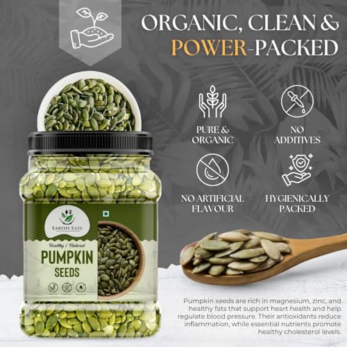 Image of Earthy Eats Pumpkin Seed 400gm | Nutrient-Rich Healthy Diet Snack | Baking, and Salads, Yogurt & Smoothies | Kaddu Seeds for Eating | Pepitas | Rich in Dietary Fibre, No Preservatives