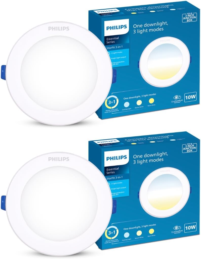 Philips polycarbonate 10-watt 3 Colours in 1 LED Downlighter|Starfit 3 Colours in 1 LED Downlighter for Home & Decoration|Colour : Tunable White, Pack of 2