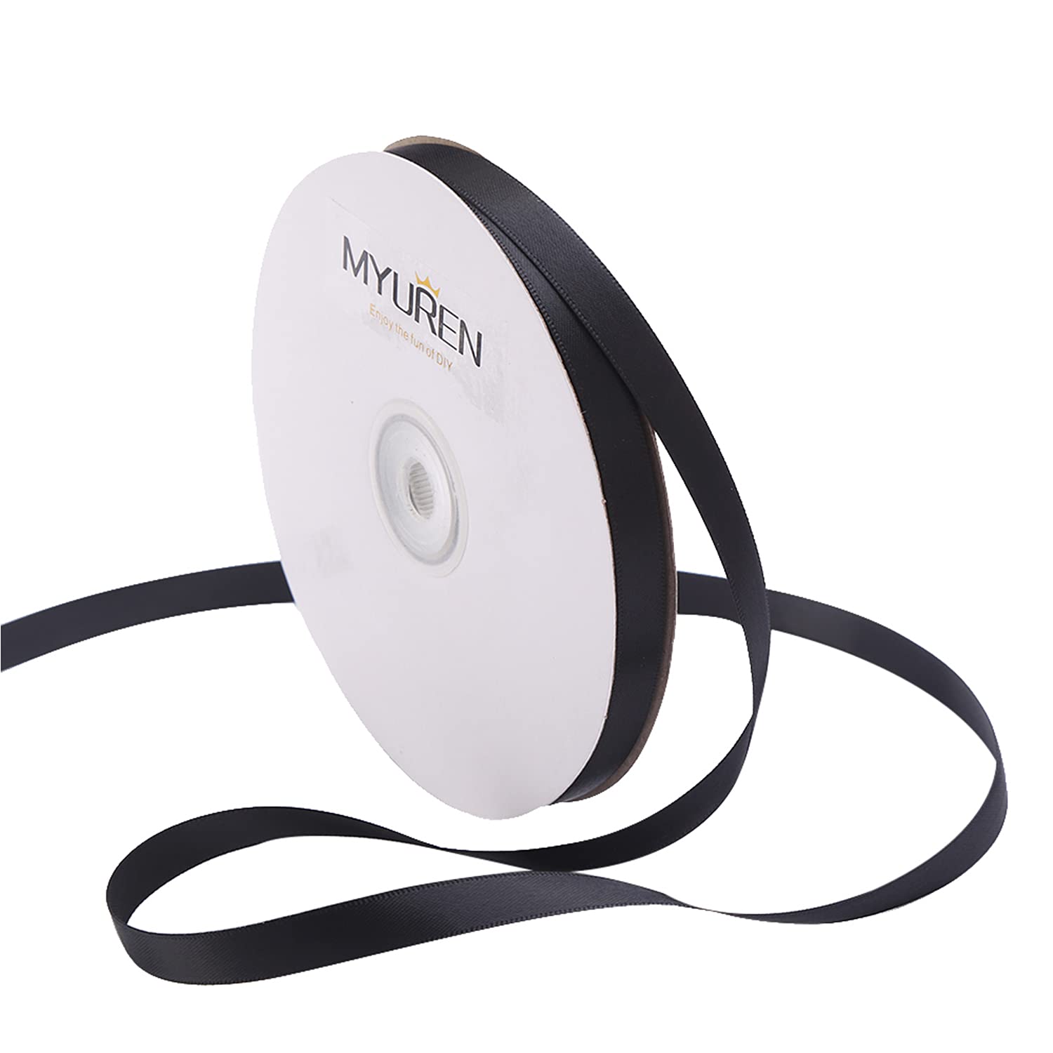 3/8 Inch Solid Satin Ribbon Black Double Face Satin Ribbon for Crafts, Gift Wrapping，Party Favor， Baby Shower，Invitation Embellishments，DIY Hair Accessories (50 Yards)