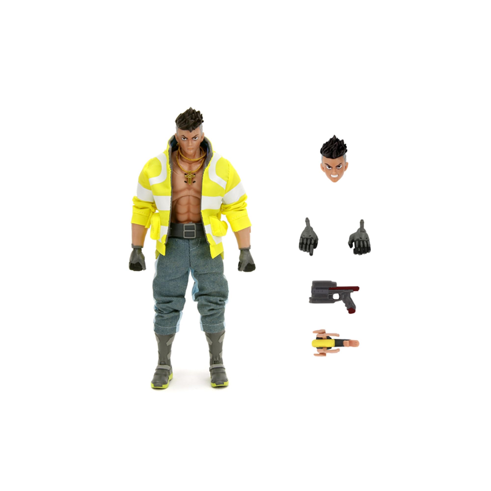 Jada Cyberpunk Edgerunners Figur David 15 cm, beweglich, austauschbares Zubehör, 20 Gelenkpunkte, Fensterbox, offizielles Lizenzprodukt, 14 Jahre (9335004314R00)