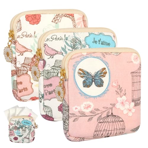 Bolsa de almacenamiento para tampones, compresas y tampón, bolsa con cremallera para niñas y adolescentes, 3 unidades