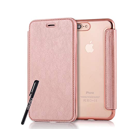 Tifightgo iphone 6 Plus/6S Plus Case Rose Gold Flip Wallet Leather with Card Clip Clear Silicone TPU Cover Bookstyle Bumper Case for iphone 6 Plus/6S Plus