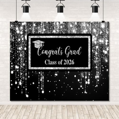 Fondo para graduación 2026 10x8ft negro y plata miniatura 1