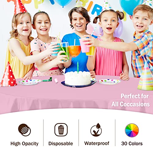 Image of Party Solids Pink Round Plastic Tablecloth - 84 Inch, Pack of 24