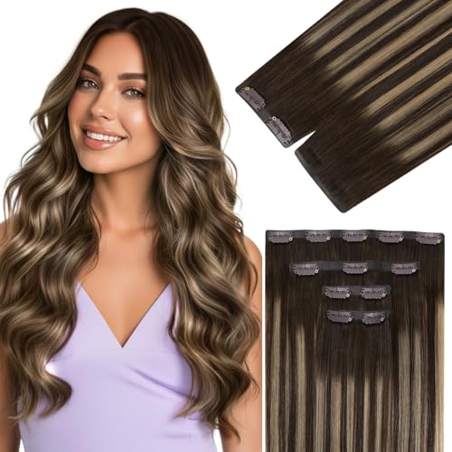 Ve Sunny Seamless Clip in Hair Extensions Real Human Hair,