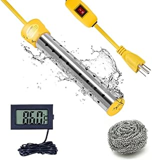 HISVICON Immersion Water Heater Bucket Heater 1500W Portable Water Heater for Bathtub with Stainless Steel Guard and Digital LCD Thermometer (Not Suitable for Swimming Pool)
