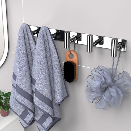 Image of VAEHOLD Hat and Coat Wall Mount Rack - Hooks for Robes, Bags, Keys, and Towels - Bathroom Towel Hanger Organizer (Polished Chrome, inchT inch Shape 5 Hooks 1 Pack)