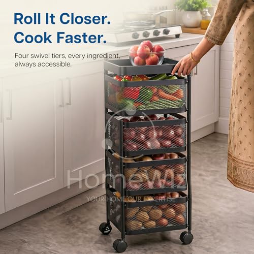 Image of HomeWiz Square Kitchen Rack 4- Layer | Lifetime Usage Heavy Duty Steel Trolley | Kitchen Storage | Onion Potato Rack For Kitchen | Multipurpose Storage Rack for Fruits & Vegetables | Rust-Free Forever