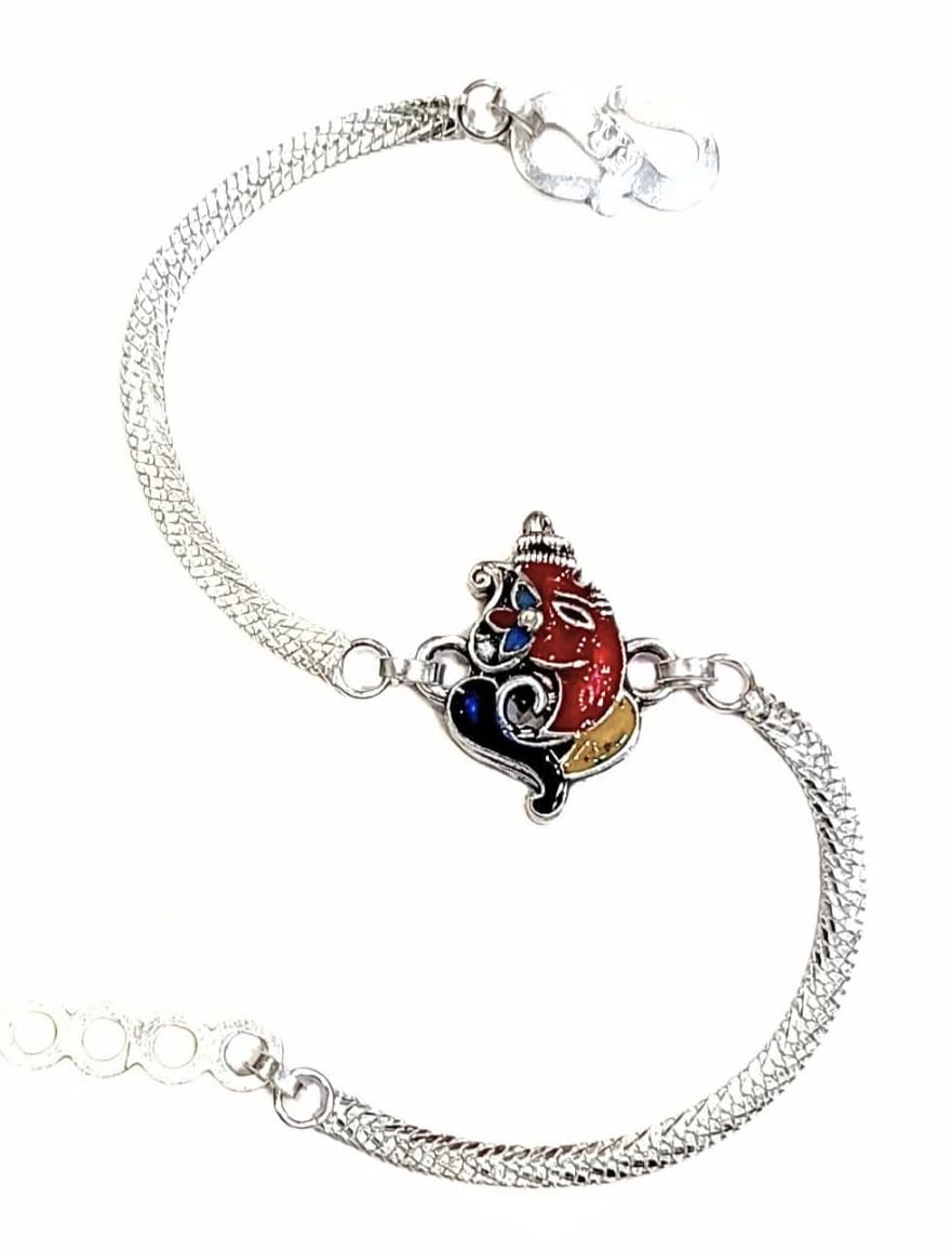 Ganesha Silver Rakhi for brother/Rakhi for brother/Silver Bracelet with velvet gift box,roli,chawal for bhai,bro,bhaiya,kids/om trishul-image-28
