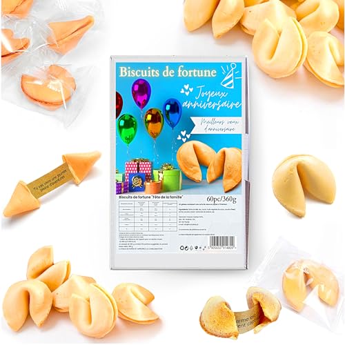 D&D Fun Cookies fortune cookies jaune 60 biscuits boîte 360g COMPLIMENTS, action de grâce végétalienne, petits cadeaux pour la famille, les amis et les collègues