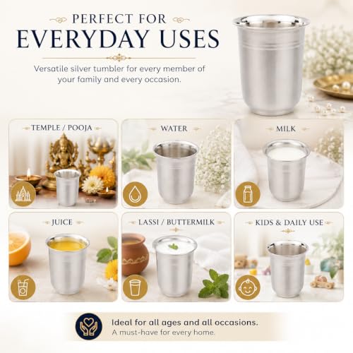 Image of 985 Silver Glass /Tumbler for Drinking Water, Handmade Chandi Glass for Pooja & Daily Use, 60 ml, Premium Red Velvet Gift Box for Temple, Wedding, Housewarming