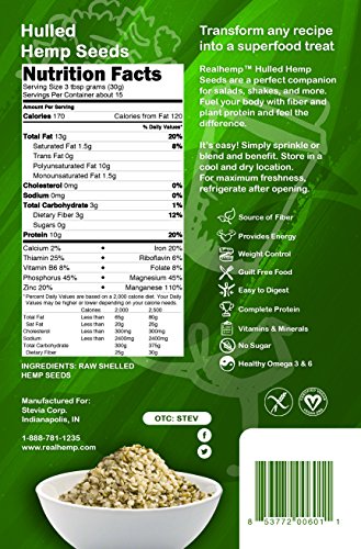 Realhemp Hulled Hemp Seed - Vegan & Organic Hempseed – 1 Lb. Bag #TOP1