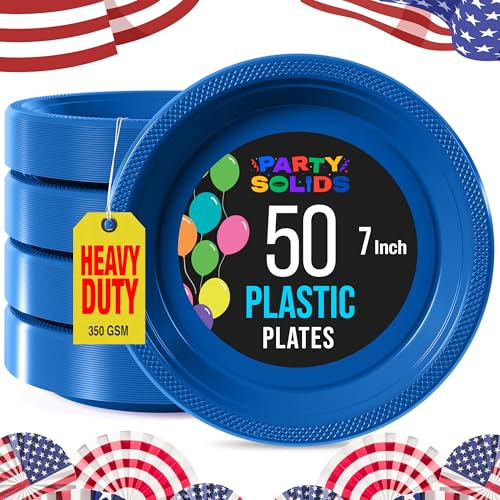Exquisite Party Solids Dark Blue Plastic Plates For Party Supplies 7 Dark Blue Disposable Plates Heavy Duty 50 Pcs Plastic Dinnerware Sets Heavy Duty 350 GSM Disposable Dinnerware Set