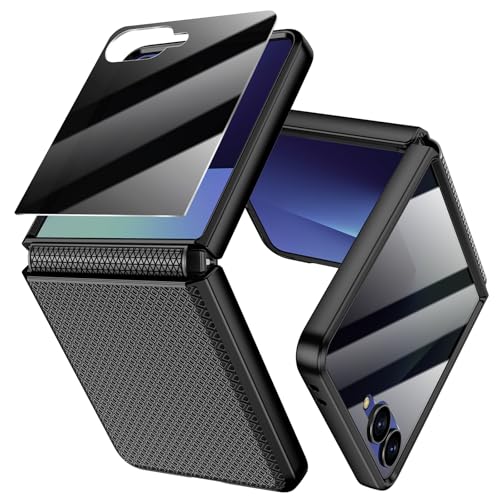 Doeshine für Samsung Galaxy Z Flip 7 Hülle [Not für Flip 7 FE] mit Scharnierschutz & Privacy Screen Bildschirmschutz Rutschfester Textur Stoßfest Schutzhülle Kratzfest Rugged Case (Schwarz)