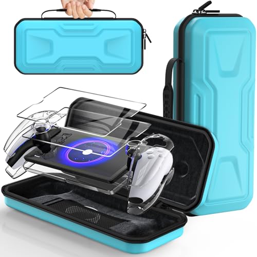 Image of FYOUNG 3 in 1 Accessories Case Bundle for Playstation Portal | Carrying Case & Hard PC Cover with Screen Protector, Protective Case & Hard Shell Travel Handbag for PS5 Portal(Light Blue)