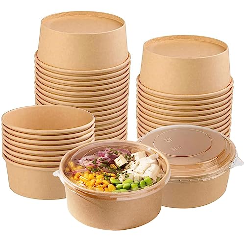 Bols papier jetables avec couvercles contenants 25oz, 25 ensembles