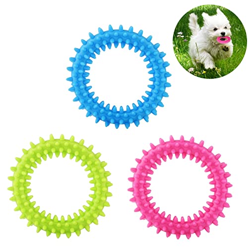 DAQUSU 3Pcs Welpe Zähne Kauen Spielzeug Naturkautschuk Spielzeug Kleiner Hund Ring 360° Oral Zähne Beruhigen Jucken Welpe Kauen für mittlere kleine Hunde