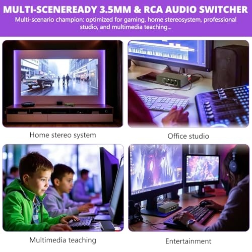 Image of ZORBES 4-Port Audio Switch Box, 4-in-1 Out RCA & 3.5mm Stereo Audio Selector, Aluminum Passive Audio Switcher for Speakers, Audio Devices & Headphones, 15x10x4.8cm