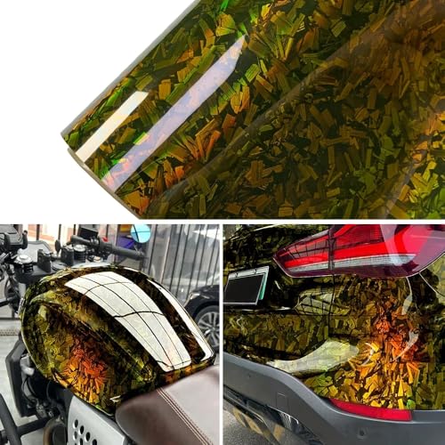 Image of LZLRUN Gloss Forged Carbon Fiber Self Adhesive Vinyl Wrap Film for Car Moto (Chameleon Gold, 1ft x 10ft) | Gloss Chameleon forged carbon texture, With install tools, Air release, Self-adhesive, For car moto furniture laptop