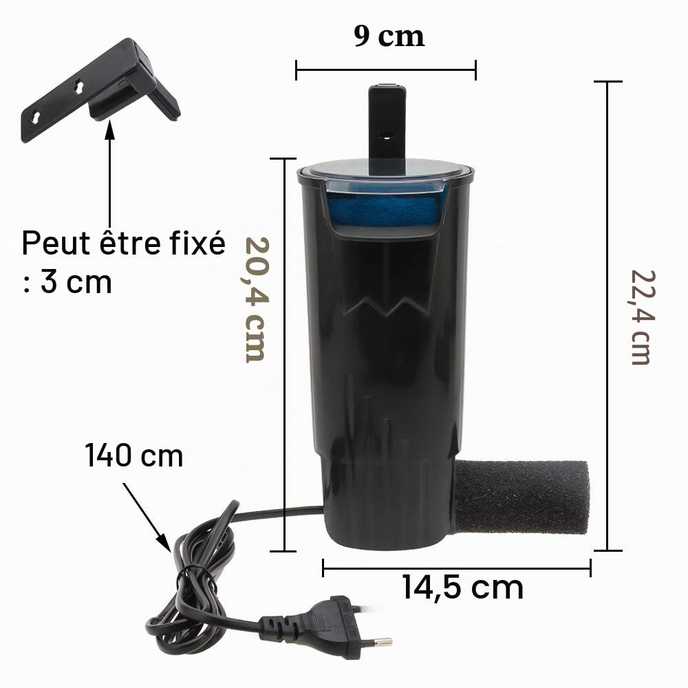 SENZEAL Tortue Basse Eau Cascade Filtre Pompe Fish Tank Filtre Externe 5W 220V/50Hz 400L/H Basse Eau Nettoyage Fish Tank Reptile Amphibian -Noir