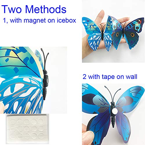 24 pcs Pegatinas de Mariposas 3D Azules Decorativas miniatura 5
