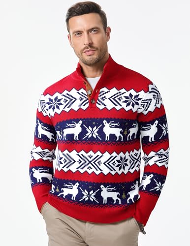 Image of JMIERR Men's Cable Knit Pullover Sweater Casual Long Sleeve Stand Collar Button Knitted Sweaters