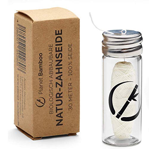 Planet Bamboo : du fil dentaire sans plastique dans une bouteille en verre (goût menthe | 30 m de lan supplémentaire)