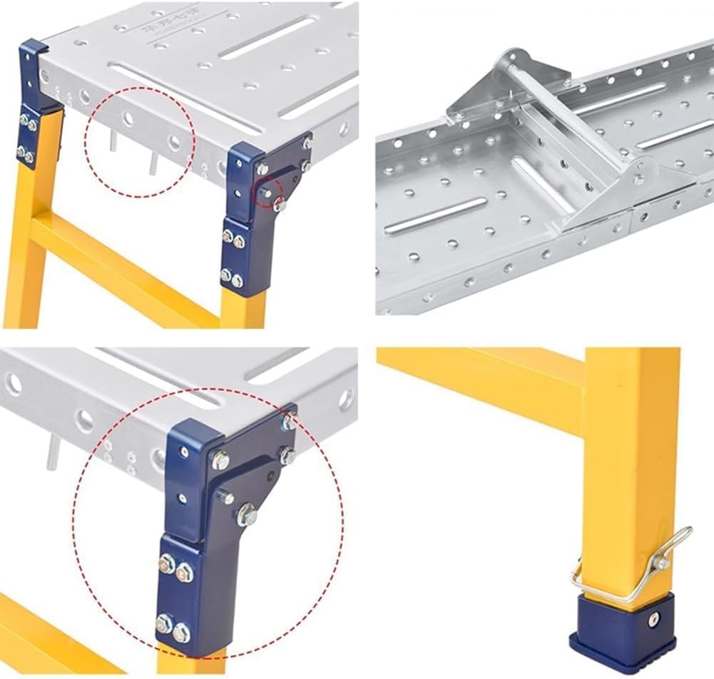 Escalera de andamio de acero ajustable, plataforma plegable resistente para el trabajo, pintura y limpieza de paredes, taburete portátil y duradero para uso doméstico y profesional