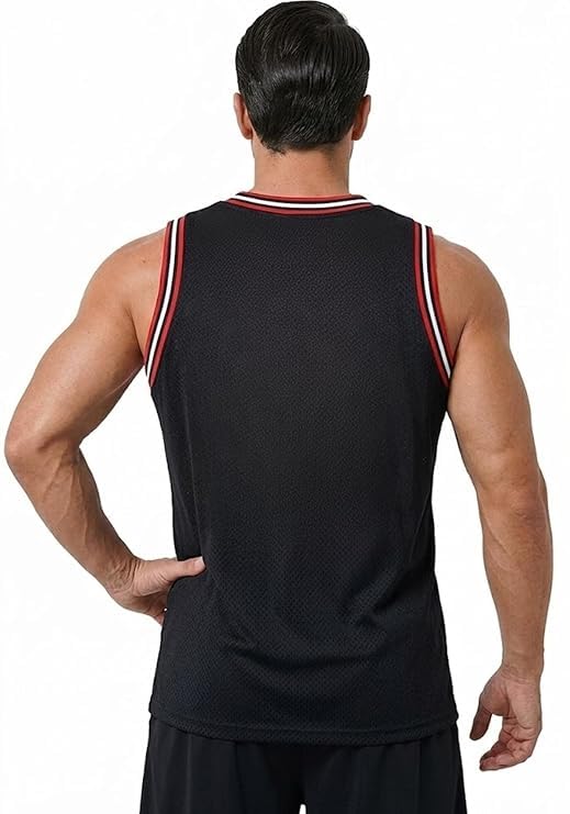 Image of AKAR Men's Basketball Jersey Sleeveless Athletic Vest, Bulls 23 Print, Black, Lightweight Breathable Performance Shirt for Gym & Fitness