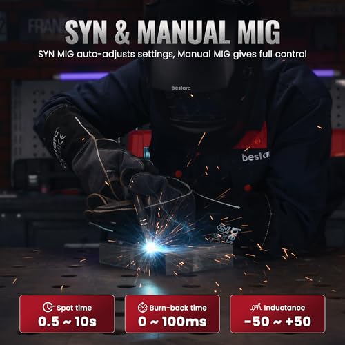 Image of Bestarc 215Amp MIG Welder, 110V 220V Gas MIG /Flux Core MIG /Stick /Lift TIG /Spool Gun /Spot Welding 7 IN 1 Aluminum Welding Machine, IGBT Multiprocess Bestarc Welder with Synergy, Spool Gun Compatible