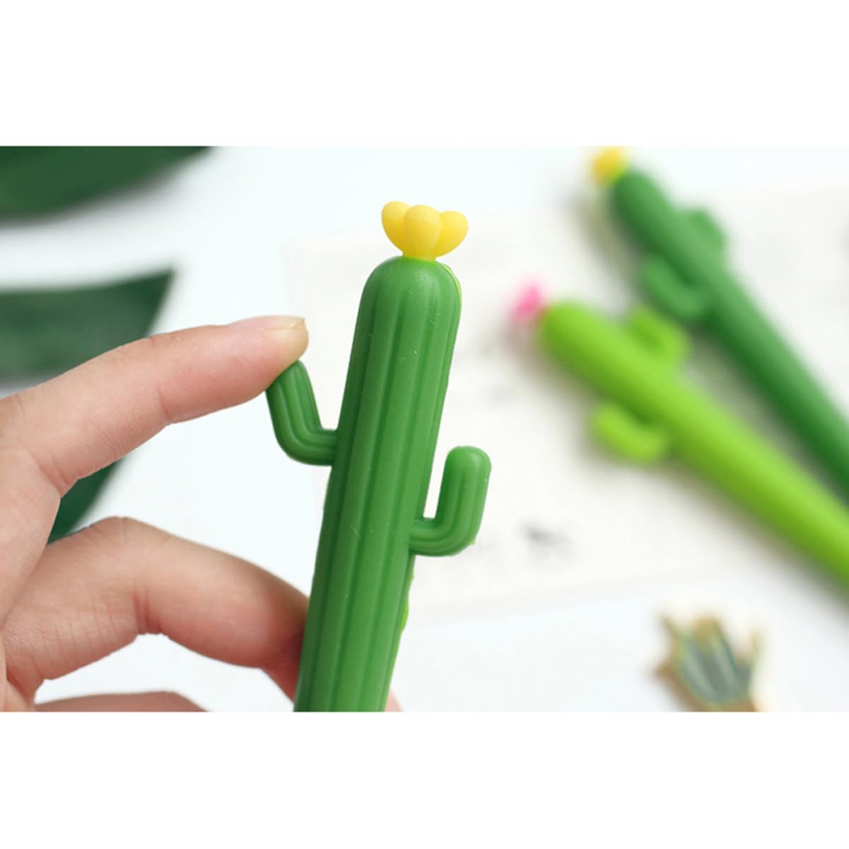 LALAFINA Penna Gel Cactus Verde 24 Pezzi, Punta Fine, Plastica Portatile