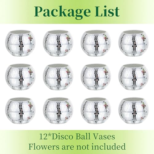 Image of Disco Ball Vases for Table Centerpieces - Hewory 12pcs Silver Mirror Glass Planters Flower Pot Containers, Bulk Disco Balls Bowl Candle Holders for Wedding Bridal Shower Birthday Events Party Decor