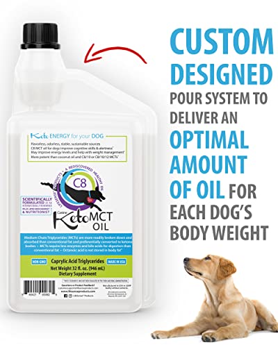 LifeSense C8 MCT Oil for Dogs, Keto-Friendly, Sourced from Coconut Oil, Human Grade, 32 oz, Made in USA by PhD Nutrition, Dog Optimal Fuel for The Brain and Body