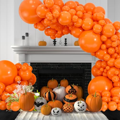Image of 114pcs Orange Balloons Kit - 18 /12 /10 /5 Inch Latex Balloon Garland Arch Set for Halloween, Thanksgiving, Birthday & Boho Baby Shower Decorations
