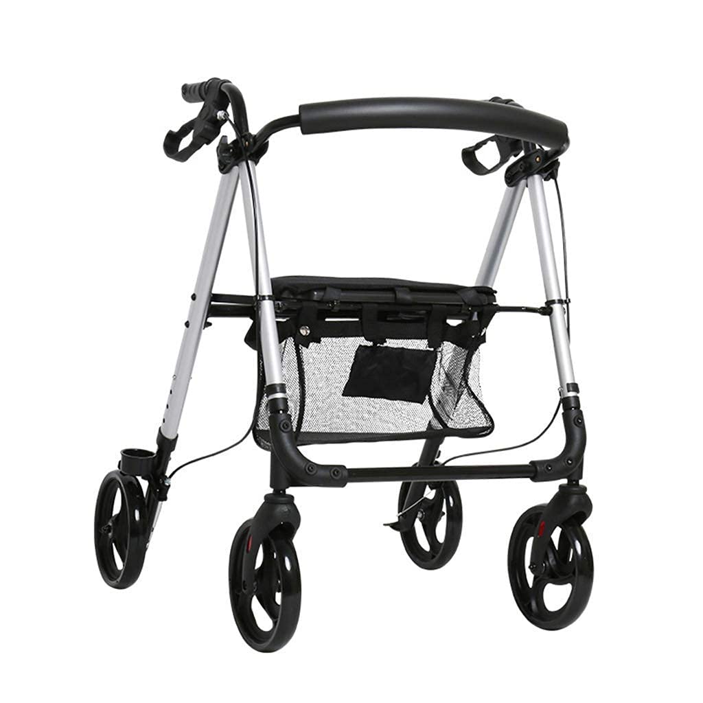 MYIMEFolding Aluminum Rollator Walker With Wheels, Adjustable Seat And Arms- Aluminum Alloy White Lightweight LEOWE