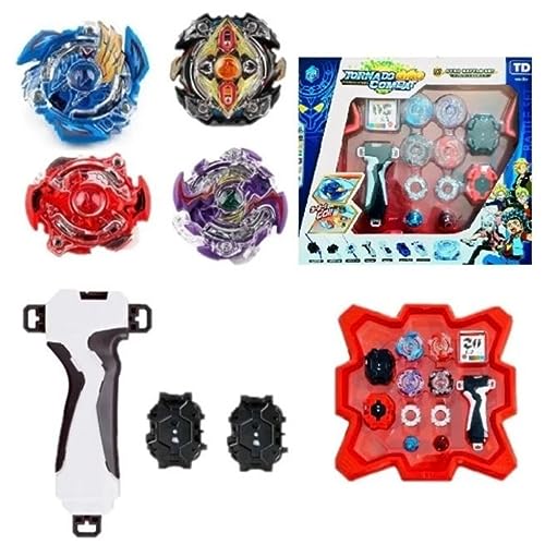 Kit Piões de Metal 4 In 2 + 2 Lançadores Beyblade + Arena 34cm