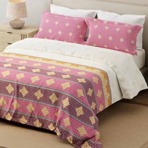 Image of Layers 100% Cotton for King Size Bed | 120 TC Printed, Soft, Breathable, Machine Washable Bedsheet with 2 Pillow Covers | Forever Collection (274 x 274 cm) - Pink & White