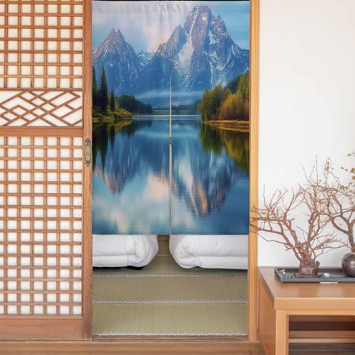 のれん 遮光 おしゃれ 暖簾カーテン 間仕切り 仕切り 目隠し 防寒 防音 厚手 和風 玄関 キッチ リビング 出入り口 グッズ 寝室 春夏秋冬 風景 もみじの木 雪山 森 湖 木 幅85x丈170cm