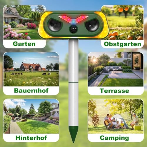 Katzenschreck Ultraschall Dualer Solar Eule, 2 Modus Tiervertreiber, IP68 Marderschreck mit LED Bewegungsmelder zur Abwehr von Katzen, Mardern und Hunden vertreiben Garten (1 Stück)