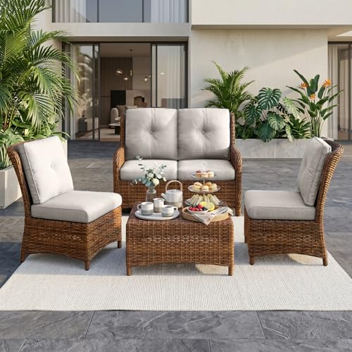 Image of Luxury 4 inch Thick Outdoor Cushion Set of 9 - 22x24 Patio Furniture Cushions with 28D High-Density Foam, Water-Resistant & Fade-Resistant Fabric, Removable Covers for Patio Furniture Sofa Couch -Beige