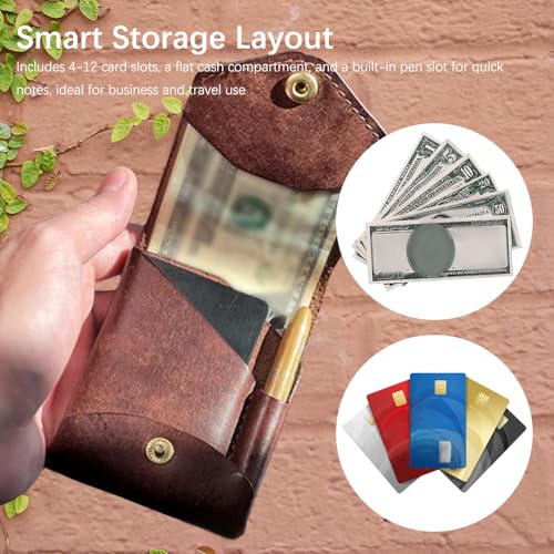 Vintage Handmade Leather Wallet, Slim Multifunctional Card Holder with Built-In Pen Slot, Compact Full-Grain Leather Business Wallet for Cash, Travel, and Everyday Use (Wallet*1)4