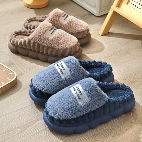Womens Men Fuzzy Memory Foam Slippers Solid Fluffy Closed Toe Warm Winter Slippers Fur Cozy Platform Slide Slippers Comfy Soft Non-Slip House Shoes Indoor Outdoor4
